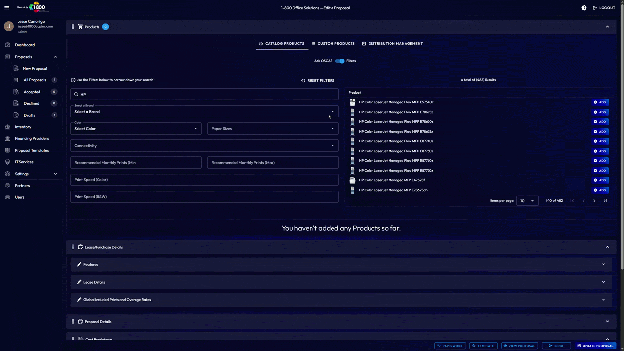 OS Deal Center — Product Catalog with filters, search, and equipment database
